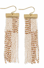 Load image into Gallery viewer, Lana Rectangle Hanger Colorblocks With Stripes Beaded Fringe Earrings Ivory/Gold