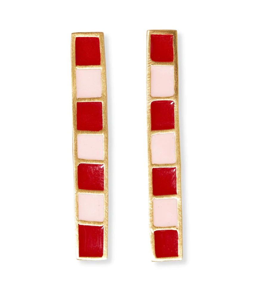 Adele Colorblock Enamel Bar Earrings Red/Blush