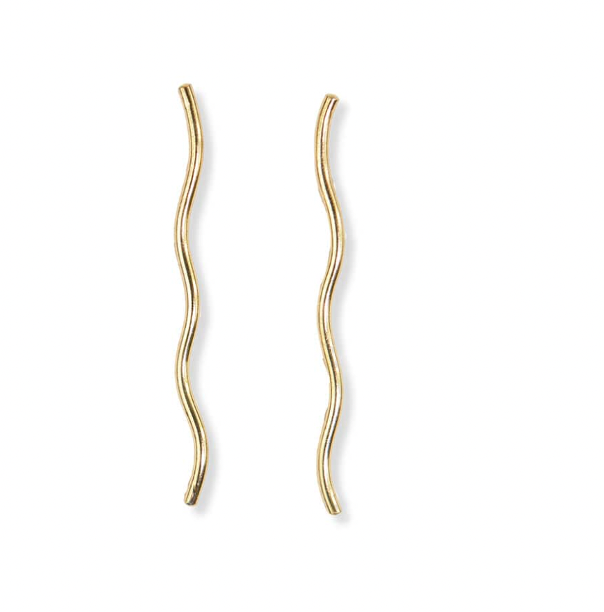 Gretchen Wavy Stick Earrings Brass