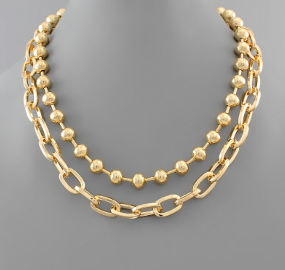 Chain & Ball Bead Layer Necklace