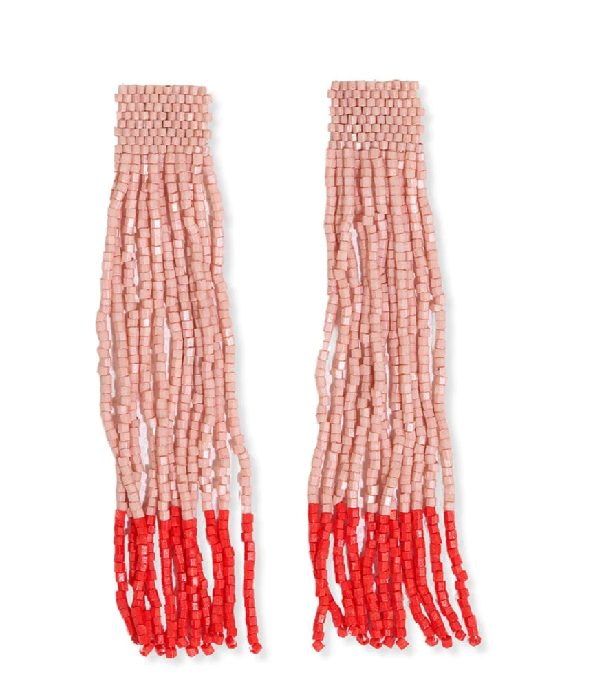 Ila Thick Stripe Mixed Luxe Beads Fringe Earrings Blush
