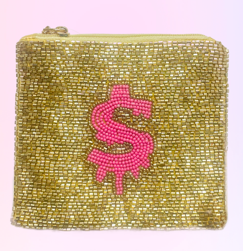 Gold with Pink Dollar Sign Coin Purse