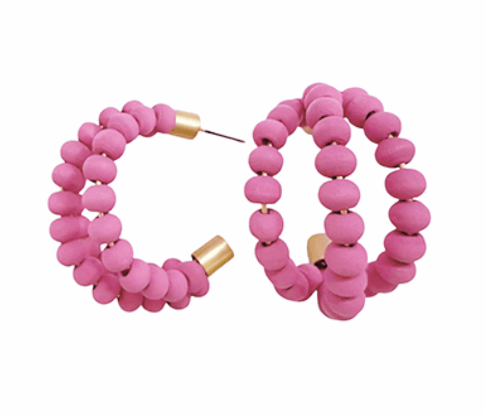 Wooden Ball Beaded Hoops