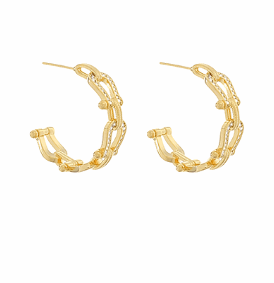 Linked & Pave Horseshoe Hoops