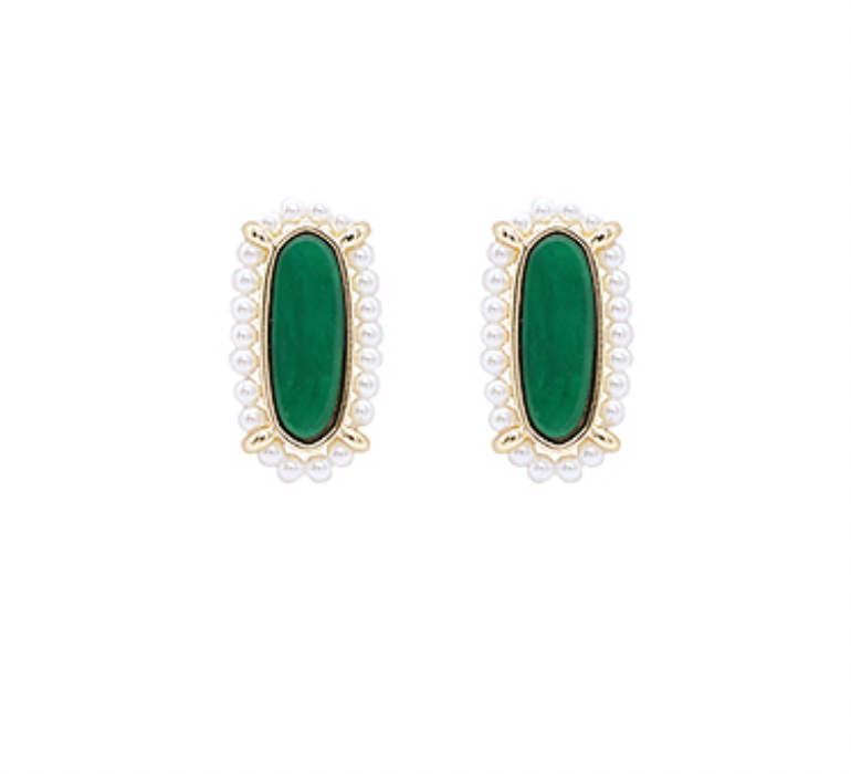 Pearl Studded Oval Earrings