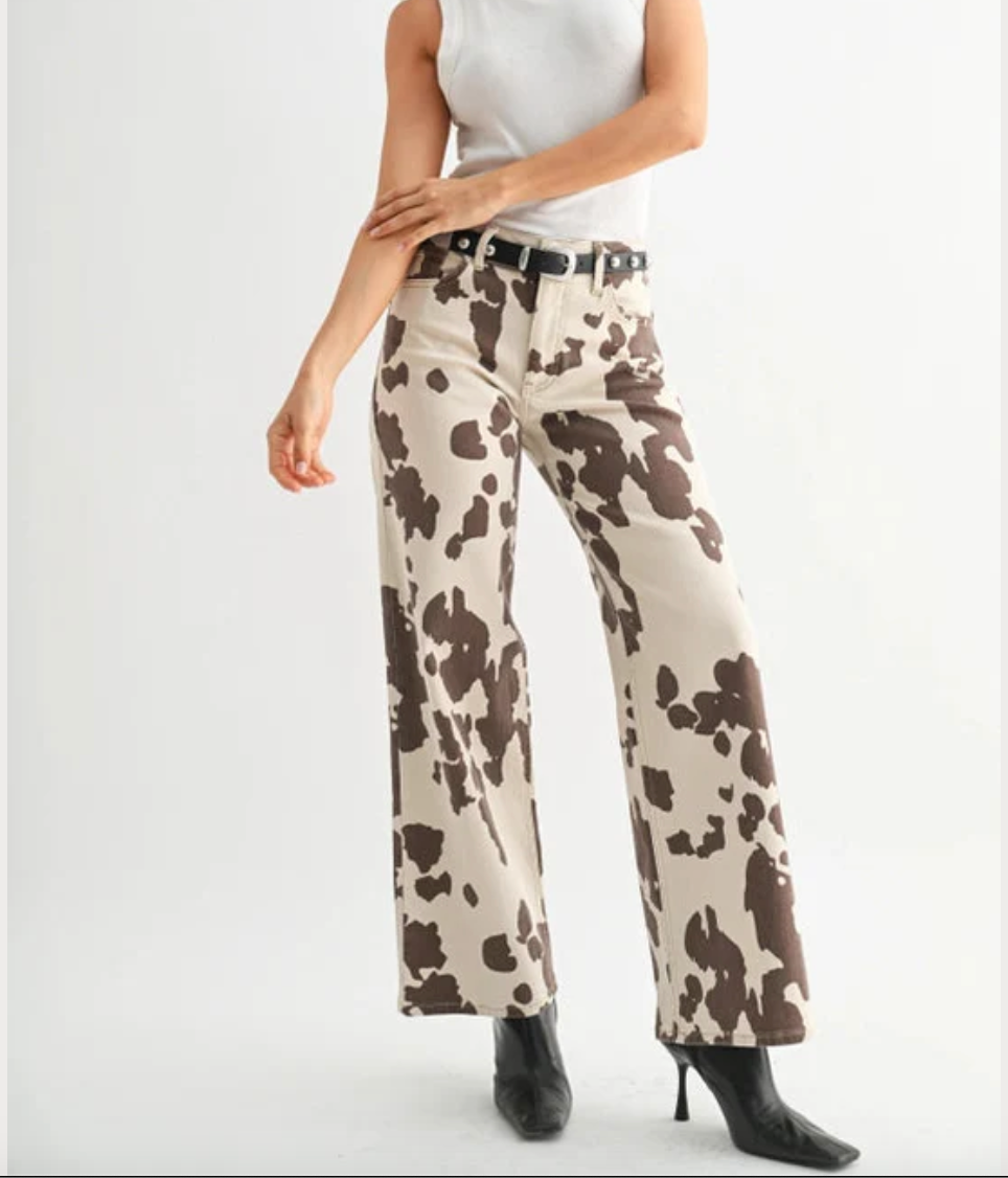 Wide Leg Cow Print Jeans 0