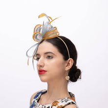 Load image into Gallery viewer, Two Tone Sinamay Fascinator With Feather Trimming Headband