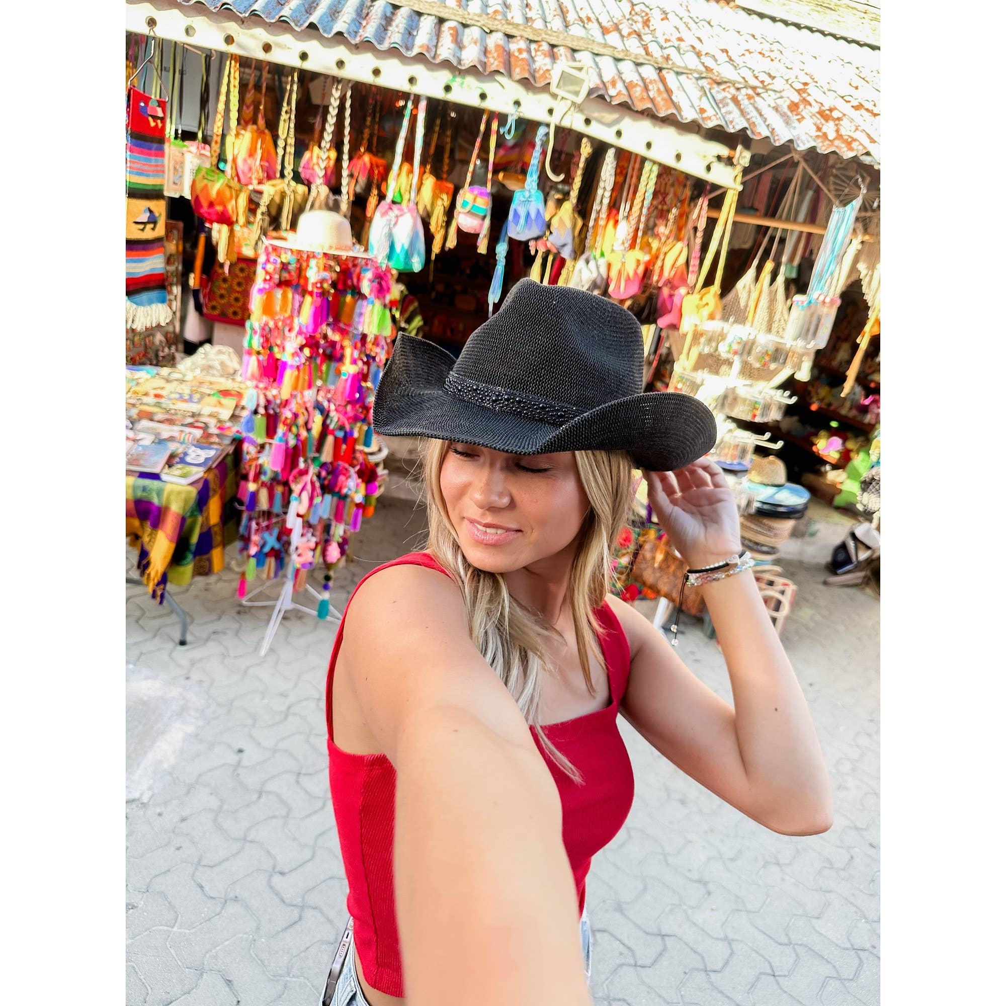 Becky Cowboy Hat w/Black Pearl & Rhinestone