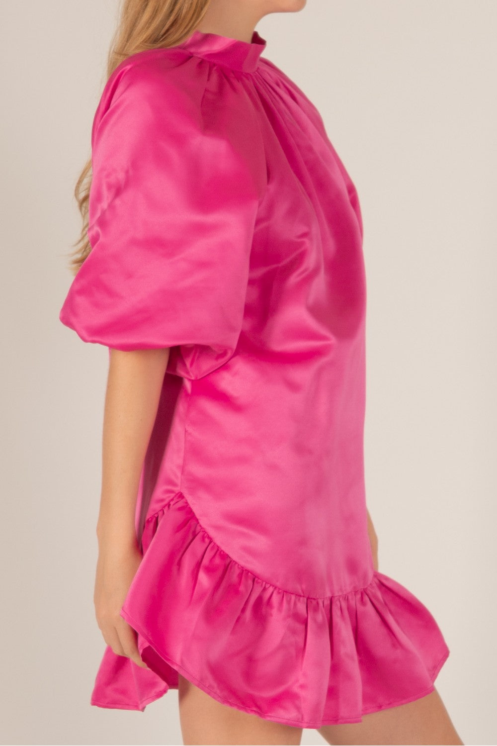 Satin Puff Sleeve Dress