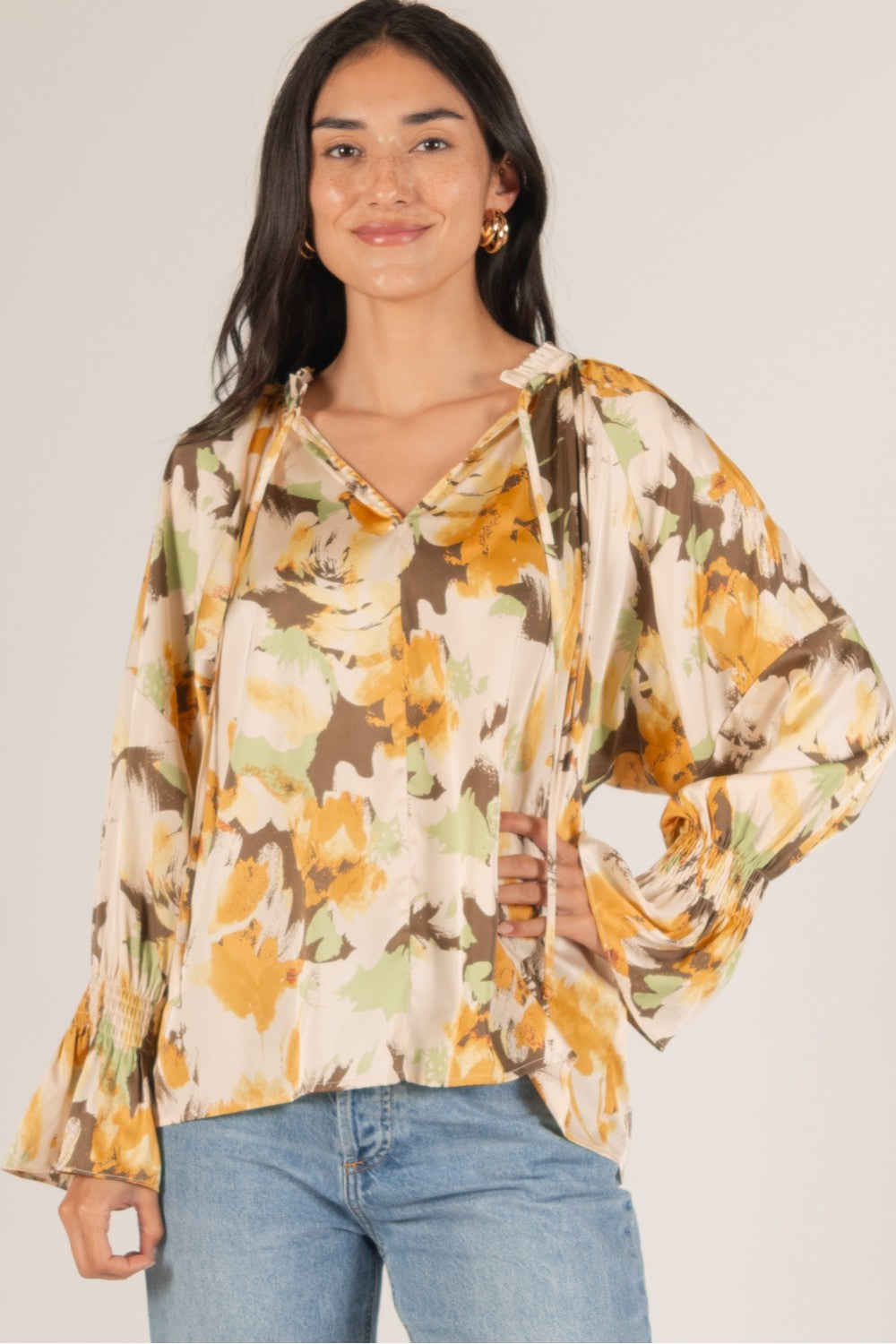 Floral Print Satin Boho TopFloral Print Satin Boho TopTopsSix Sisters Boutique-NULU