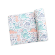 Load image into Gallery viewer, Pink Dino Bamboo Viscose Swaddle Blanket