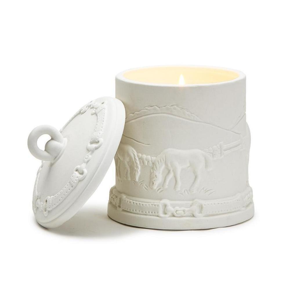 Equus Cedar & Leather Scent Bisque Lidded Candle with Relief Pattern
