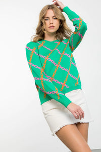 Green Chain Pattern Sweater